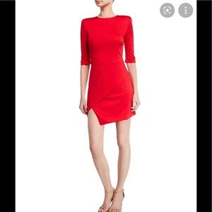 Alice+Olivia
Nova Strong-Shoulder Asymmetric Red Mini Dress